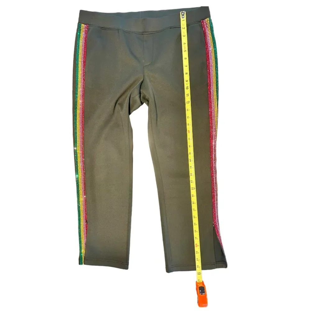 Pam & Gela Cropped Track Pants with Rhinestone Side Stripes Size L - Picture 7 of 11